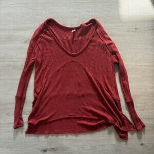 Free People Orange Rust Long Sleeve Scoop Neck Waffle Knit Tunic Blouse Small